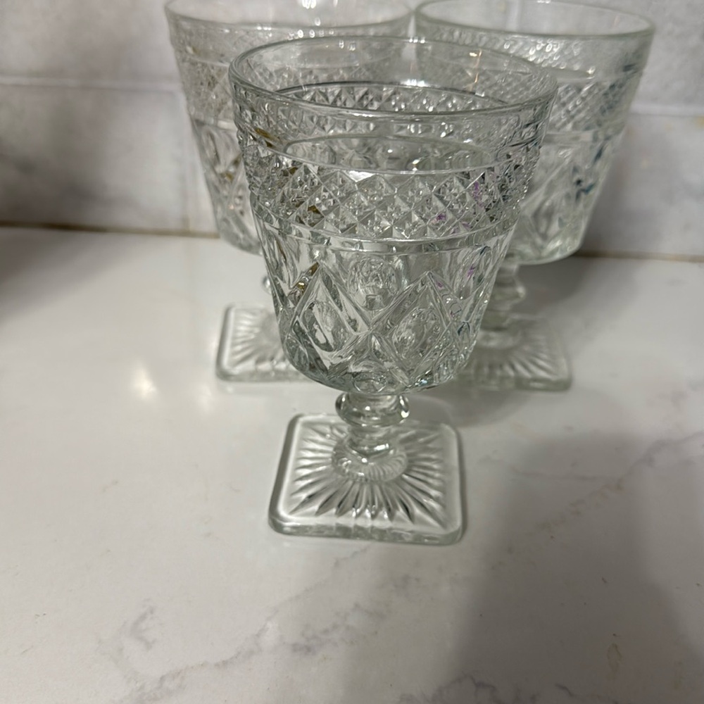 Set of 3 imperial glass Ohio cape cod low water goblet glass pressed glass Vtg
